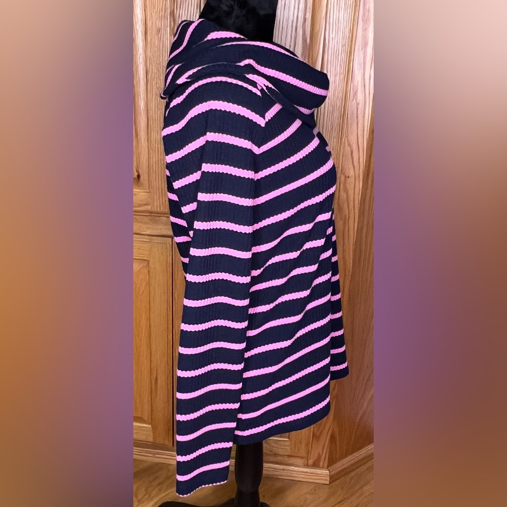 Talbots Raglan Waffle Knit Cowl Neck Long Sleeve Stripe Sweater Top Tee Sz Small - Picture 6 of 10